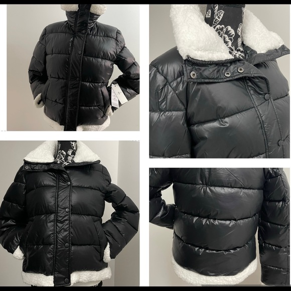 7 FOR ALL MANKIND PUFFER JACKET , BLACK AND WHITE FAUX FUR TRIM EXTRA WARM - Picture 12 of 16